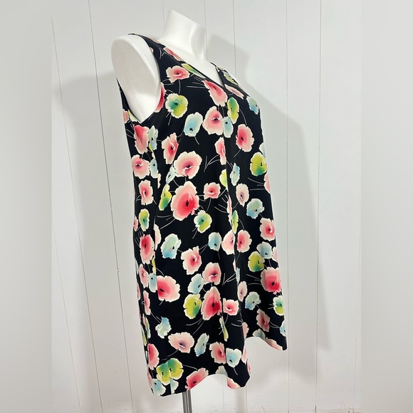 Lauren Ralph Lauren Sz 14 Mini Dress Tunic Black Floral V Neck Side Pockets - Picture 6 of 11